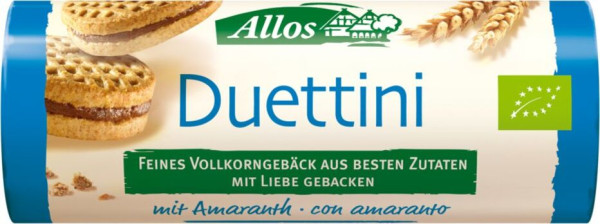Allos Duettini, kleine Doppelkekse mit Kakaocremefüllung 90g