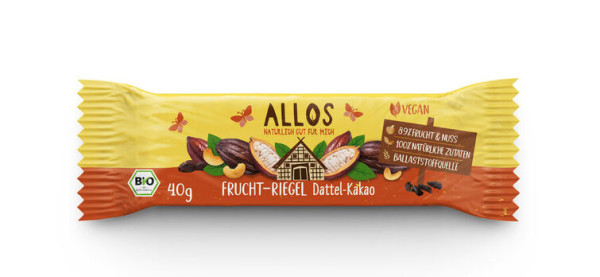 Allos Fruchtriegel Dattel-Kakao 40g