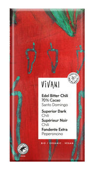 Vivani Edel Bitter Chili Schokolade 70% Cacao Santo Domingo 100g