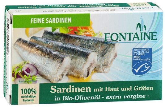 Fontaine Sardinen mit Haut & Gräten in Olivenöl 120g