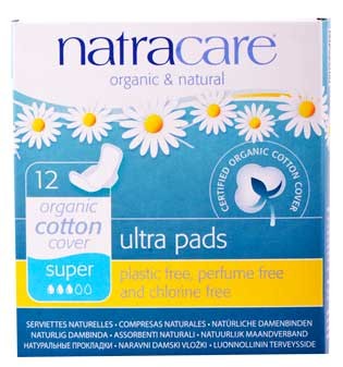 Natracare natural ultra pads super Damenbinden mit Flügeln 100% Baumwolle 12 Stück