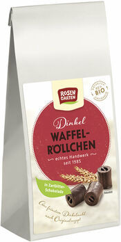Rosengarten Dinkel Waffelröllchen in Zartbitter Schokolade 200g