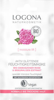 LOGONA MOISTURE LIFT Aktiv Glättende Feuchtigkeitsmaske Bio-Damaszener Rose 15ml